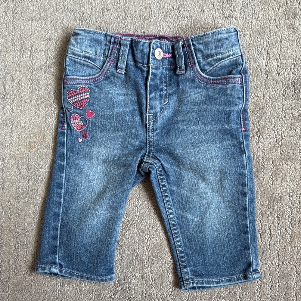 Levi’s Blue Jeans Size 3T Skimmer Capri Embroidered Hearts Toddler Girl